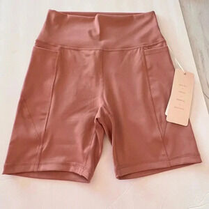 High Waisted Shorts Activewear Seam Detail Side Pockets Pink Clay Compression
